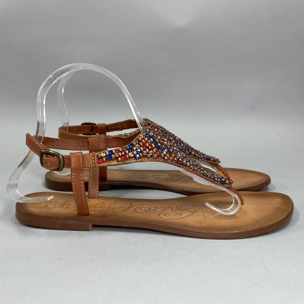 Naughty Monkey Sandals Women's 9 Beaded Brown Leather Summer Thong Flip‎ Flops